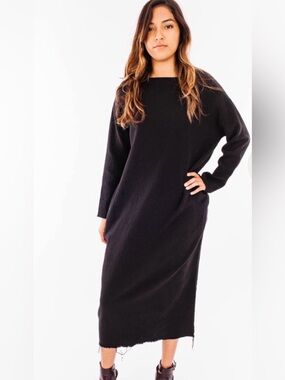 Black Crane Quilted Cotton Long Sleeve Dress S